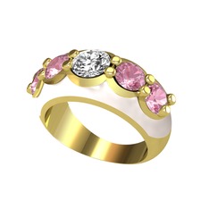 Beyaz zirkon ve pembe kuvars 18 ayar altın yüzük (Beyaz mineli)