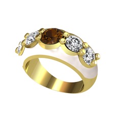 Dumanlı kuvars ve swarovski 8 ayar altın yüzük (Beyaz mineli)