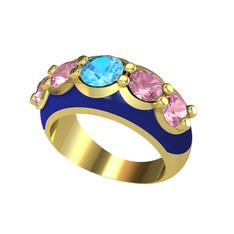 Aura Yüzük - Akuamarin ve pembe kuvars 925 ayar altın kaplama gümüş yüzük (Lacivert mineli) #or22ue