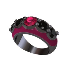 Aura Yüzük - Rodolit garnet ve siyah zirkon 925 ayar siyah rodyum kaplama gümüş yüzük (Bordo kırmızı mineli) #oywiqe