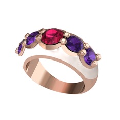 Rodolit garnet ve ametist 925 ayar rose altın kaplama gümüş yüzük (Beyaz mineli)