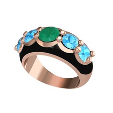 Aura Yüzük - Kök zümrüt ve akuamarin 14 ayar rose altın yüzük (Siyah mineli) #ph2084