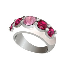 Pembe kuvars ve rodolit garnet 925 ayar gümüş yüzük (Beyaz mineli)