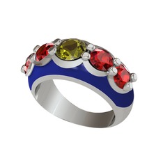 Aura Yüzük - Peridot ve garnet 18 ayar beyaz altın yüzük (Lacivert mineli) #q6ygvn