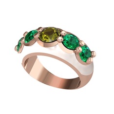Peridot ve yeşil kuvars 14 ayar rose altın yüzük (Beyaz mineli)
