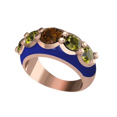 Aura Yüzük - Dumanlı kuvars ve peridot 925 ayar rose altın kaplama gümüş yüzük (Lacivert mineli) #qlr8ue