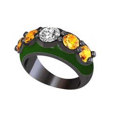 Aura Yüzük - Elmas ve sitrin 925 ayar siyah rodyum kaplama gümüş yüzük (0.68 karat, yeşil mineli) #qnms78