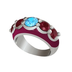 Aura Yüzük - Akuamarin ve kök yakut 925 ayar gümüş yüzük (Bordo kırmızı mineli) #r1xbmz