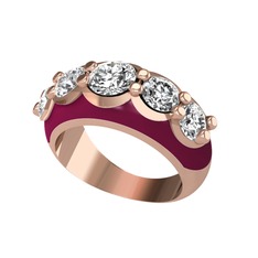 Pırlanta ve beyaz zirkon 14 ayar rose altın yüzük (0.92 karat, bordo kırmızı mineli)