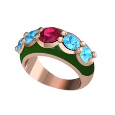 Rodolit garnet ve akuamarin 925 ayar rose altın kaplama gümüş yüzük (Yeşil mineli)