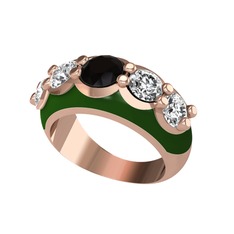 Aura Yüzük - Siyah zirkon ve swarovski 925 ayar rose altın kaplama gümüş yüzük (Yeşil mineli) #s128dh