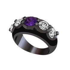 Aura Yüzük - Ametist ve swarovski 925 ayar siyah rodyum kaplama gümüş yüzük (Siyah mineli) #sfrd1t