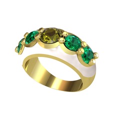 Aura Yüzük - Peridot ve yeşil kuvars 925 ayar altın kaplama gümüş yüzük (Beyaz mineli) #sol5qs