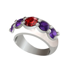 Garnet ve ametist 925 ayar gümüş yüzük (Beyaz mineli)