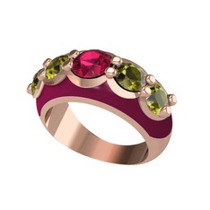 Aura Yüzük - Rodolit garnet ve peridot 925 ayar rose altın kaplama gümüş yüzük (Bordo kırmızı mineli) #svjau8
