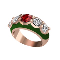 Aura Yüzük - Garnet ve swarovski 8 ayar rose altın yüzük (Yeşil mineli) #sxbh3d