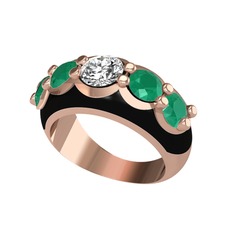 Aura Yüzük - Swarovski ve kök zümrüt 8 ayar rose altın yüzük (Siyah mineli) #syd6oi