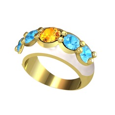 Aura Yüzük - Sitrin ve akuamarin 18 ayar altın yüzük (Beyaz mineli) #t19ow4