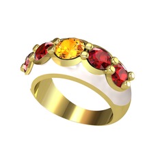 Aura Yüzük - Sitrin ve garnet 18 ayar altın yüzük (Beyaz mineli) #t5h3rt