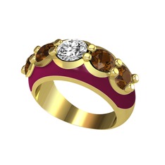 Aura Yüzük - Swarovski ve dumanlı kuvars 14 ayar altın yüzük (Bordo kırmızı mineli) #td8tk1