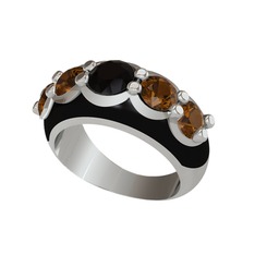 Aura Yüzük - Siyah zirkon ve dumanlı kuvars 14 ayar beyaz altın yüzük (Siyah mineli) #tn633q