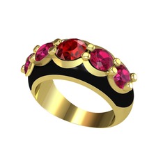 Aura Yüzük - Garnet ve rodolit garnet 14 ayar altın yüzük (Siyah mineli) #u1eo45