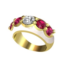 Aura Yüzük - Elmas ve rodolit garnet 14 ayar altın yüzük (0.68 karat, beyaz mineli) #u69nfq