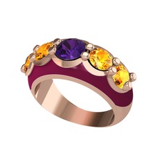 Aura Yüzük - Ametist ve sitrin 18 ayar rose altın yüzük (Bordo kırmızı mineli) #u87qwr