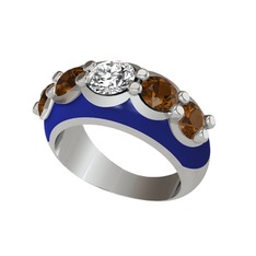 Swarovski ve dumanlı kuvars 925 ayar gümüş yüzük (Lacivert mineli)