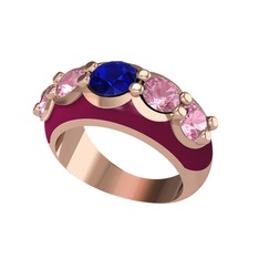 Lab safir ve pembe kuvars 925 ayar rose altın kaplama gümüş yüzük (Bordo kırmızı mineli)