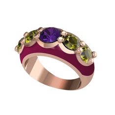 Aura Yüzük - Ametist ve peridot 18 ayar rose altın yüzük (Bordo kırmızı mineli) #ukmfoc