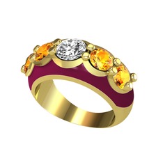 Aura Yüzük - Swarovski ve sitrin 18 ayar altın yüzük (Bordo kırmızı mineli) #usr7ad