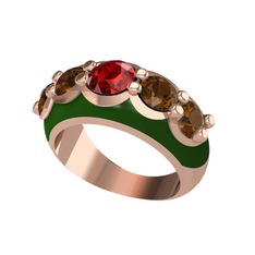 Aura Yüzük - Garnet ve dumanlı kuvars 8 ayar rose altın yüzük (Yeşil mineli) #uweb1h