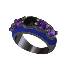 Aura Yüzük - Siyah zirkon ve ametist 925 ayar siyah rodyum kaplama gümüş yüzük (Lacivert mineli) #v5gqo8