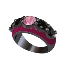 Aura Yüzük - Pembe kuvars ve siyah zirkon 925 ayar siyah rodyum kaplama gümüş yüzük (Bordo kırmızı mineli) #val8x8