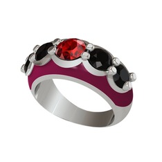 Garnet ve siyah zirkon 925 ayar gümüş yüzük (Bordo kırmızı mineli)