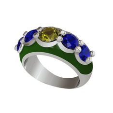 Peridot ve lab safir 925 ayar gümüş yüzük (Yeşil mineli)