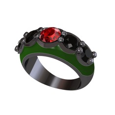 Aura Yüzük - Garnet ve siyah zirkon 925 ayar siyah rodyum kaplama gümüş yüzük (Yeşil mineli) #vtuihz