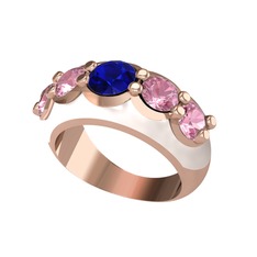 Lab safir ve pembe kuvars 18 ayar rose altın yüzük (Beyaz mineli)