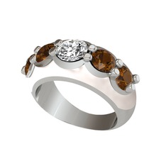 Aura Yüzük - Swarovski ve dumanlı kuvars 925 ayar gümüş yüzük (Beyaz mineli) #w5pk76