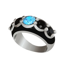 Aura Yüzük - Akuamarin ve siyah zirkon 925 ayar gümüş yüzük (Siyah mineli) #wyrp3d