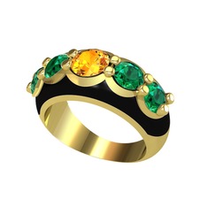Aura Yüzük - Sitrin ve yeşil kuvars 8 ayar altın yüzük (Siyah mineli) #x0ow7r