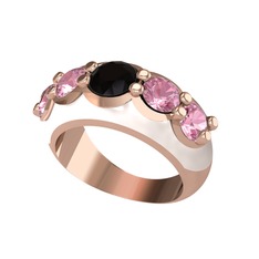 Siyah zirkon ve pembe kuvars 18 ayar rose altın yüzük (Beyaz mineli)