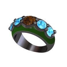 Aura Yüzük - Dumanlı kuvars ve akuamarin 925 ayar siyah rodyum kaplama gümüş yüzük (Yeşil mineli) #xcdfsv