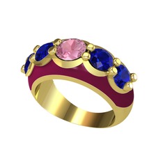 Aura Yüzük - Pembe kuvars ve lab safir 8 ayar altın yüzük (Bordo kırmızı mineli) #xikdi2