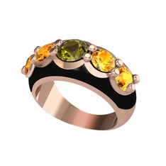 Peridot ve sitrin 14 ayar rose altın yüzük (Siyah mineli)