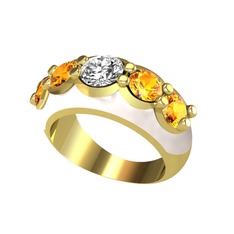 Aura Yüzük - Beyaz zirkon ve sitrin 18 ayar altın yüzük (Beyaz mineli) #xowwvd