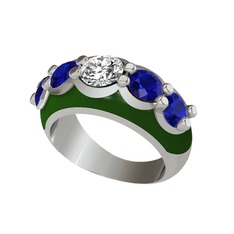 Swarovski ve lab safir 14 ayar beyaz altın yüzük (Yeşil mineli)