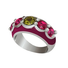 Aura Yüzük - Peridot ve rodolit garnet 14 ayar beyaz altın yüzük (Bordo kırmızı mineli) #xwzvha