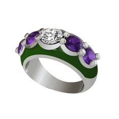 Aura Yüzük - Elmas ve ametist 8 ayar beyaz altın yüzük (0.68 karat, yeşil mineli) #y93mp5